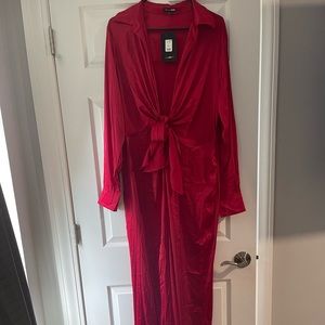 Fashion Nova Red Stretch Satin Jumpsuit.